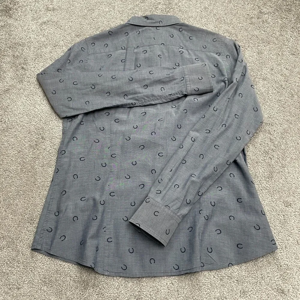 Banana Republic Soft Wash Chambray Shirt Men Small Blye Western Horse Shoe Print